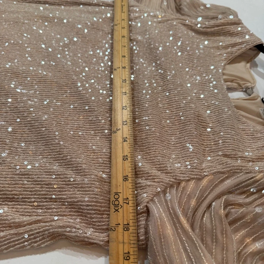 Cable & Gauge Sequin Glam Coquette Party Top‎ Champagne Sheer Romantic M
